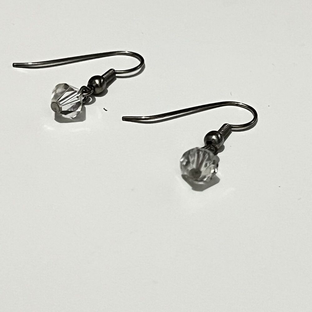 Dainty Clear Geometric Bead Dangle Hook Earrings Minimal Romantic tiny‎ - Picture 3 of 4